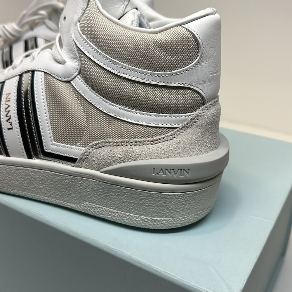 LANVIN men’s clay leather and mesh high top sneakers / size 8.5 US or 42 Europe - Picture 5 of 12